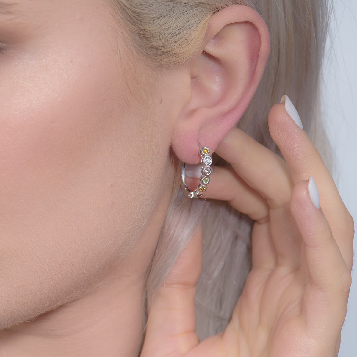 Multicolor Round Diamond Hoop Earrings