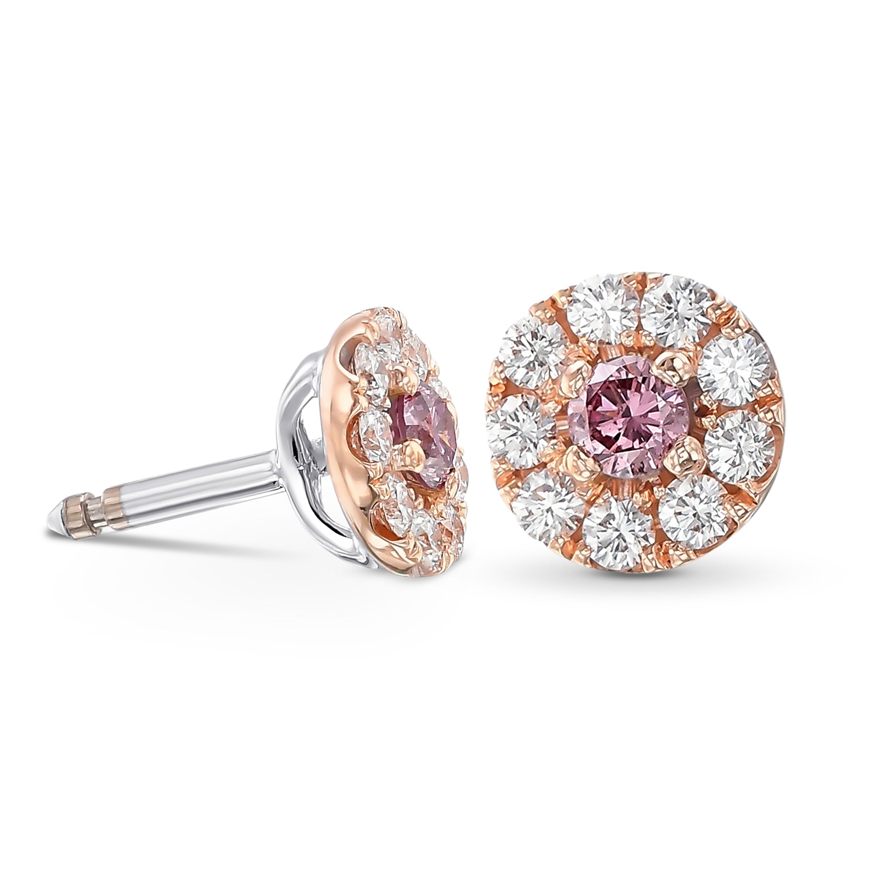 Fancy Intense Pink Round Halo Diamond Earrings 
