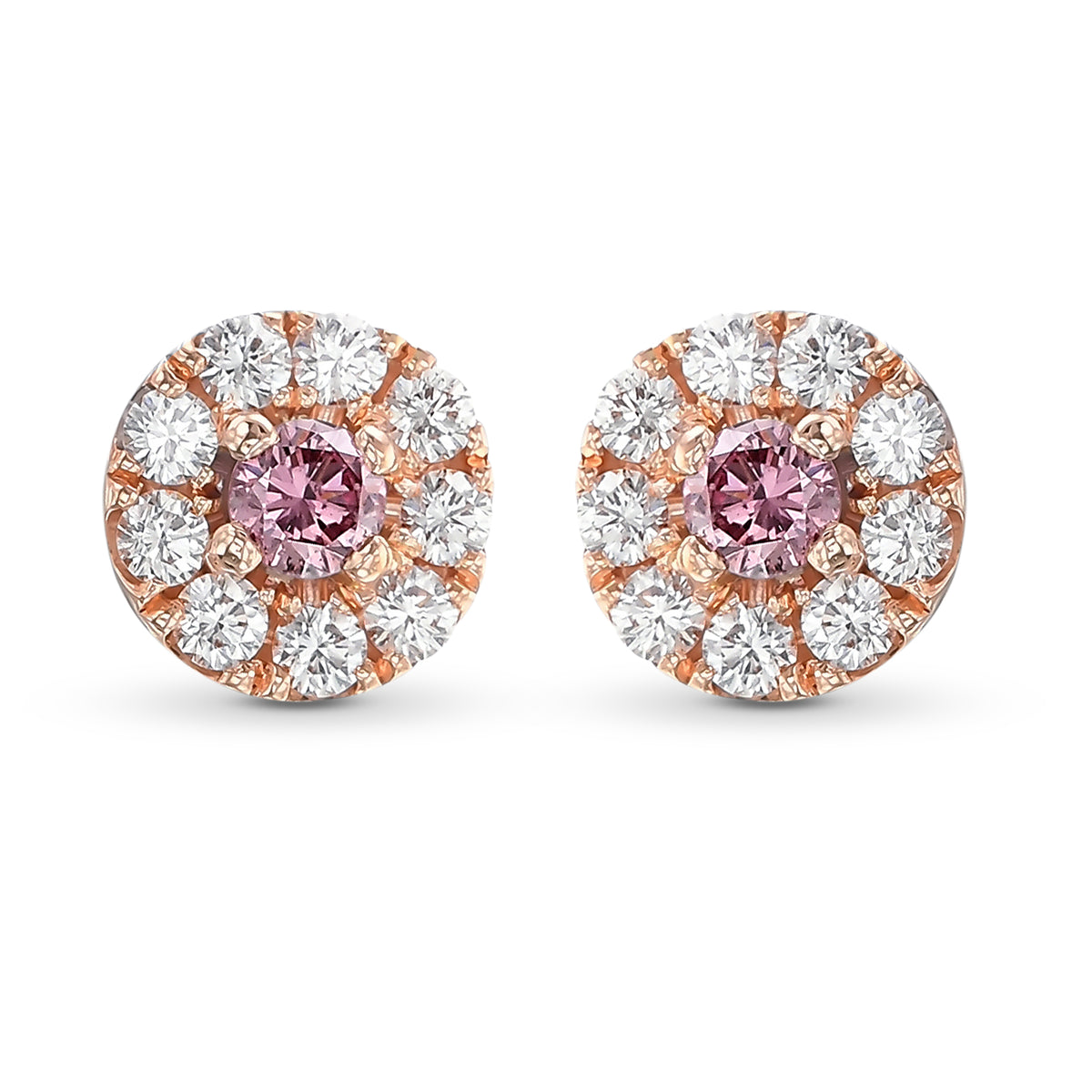 Fancy Intense Pink Round Halo Diamond Earrings 