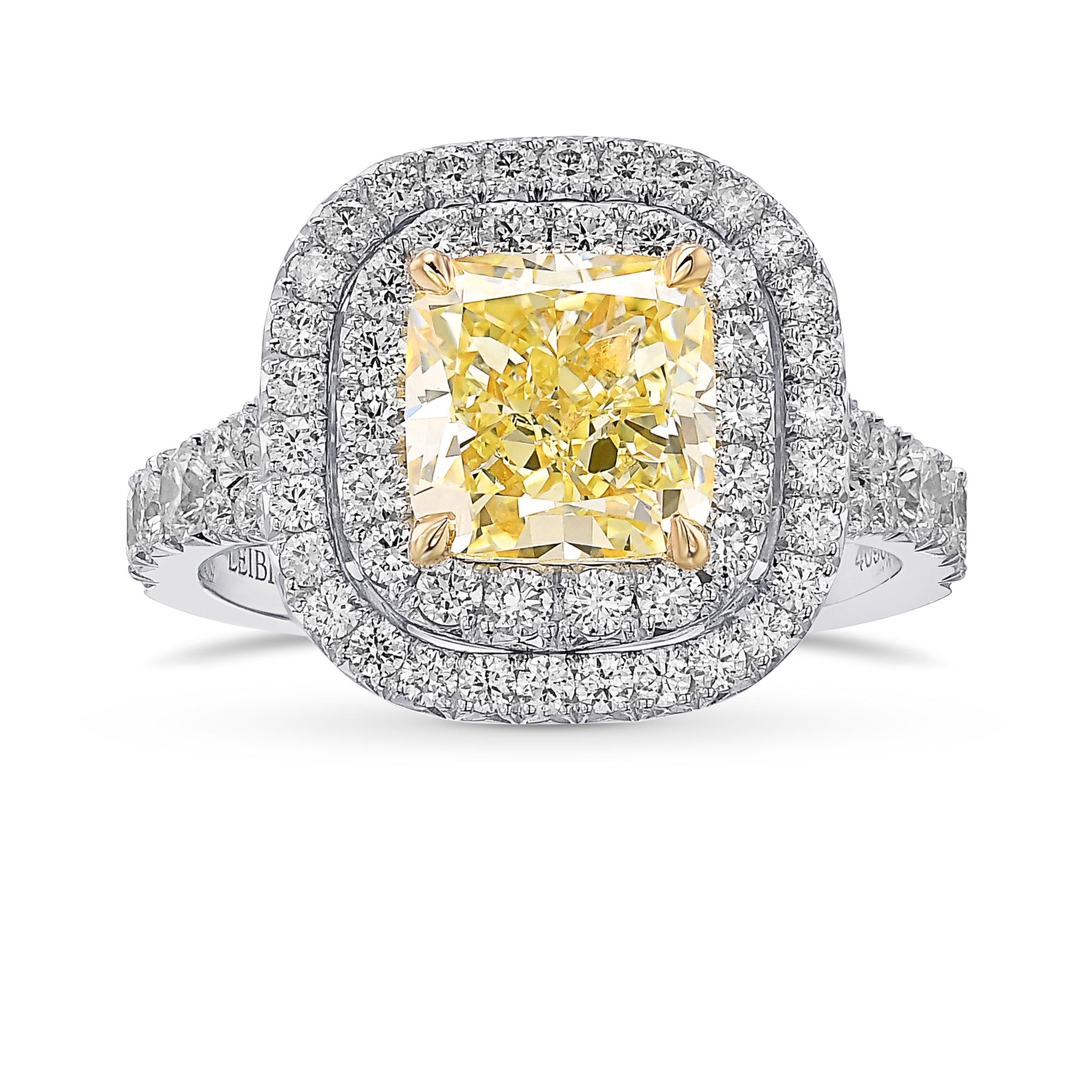 Fancy Yellow Cushion Diamond Double Halo Ring