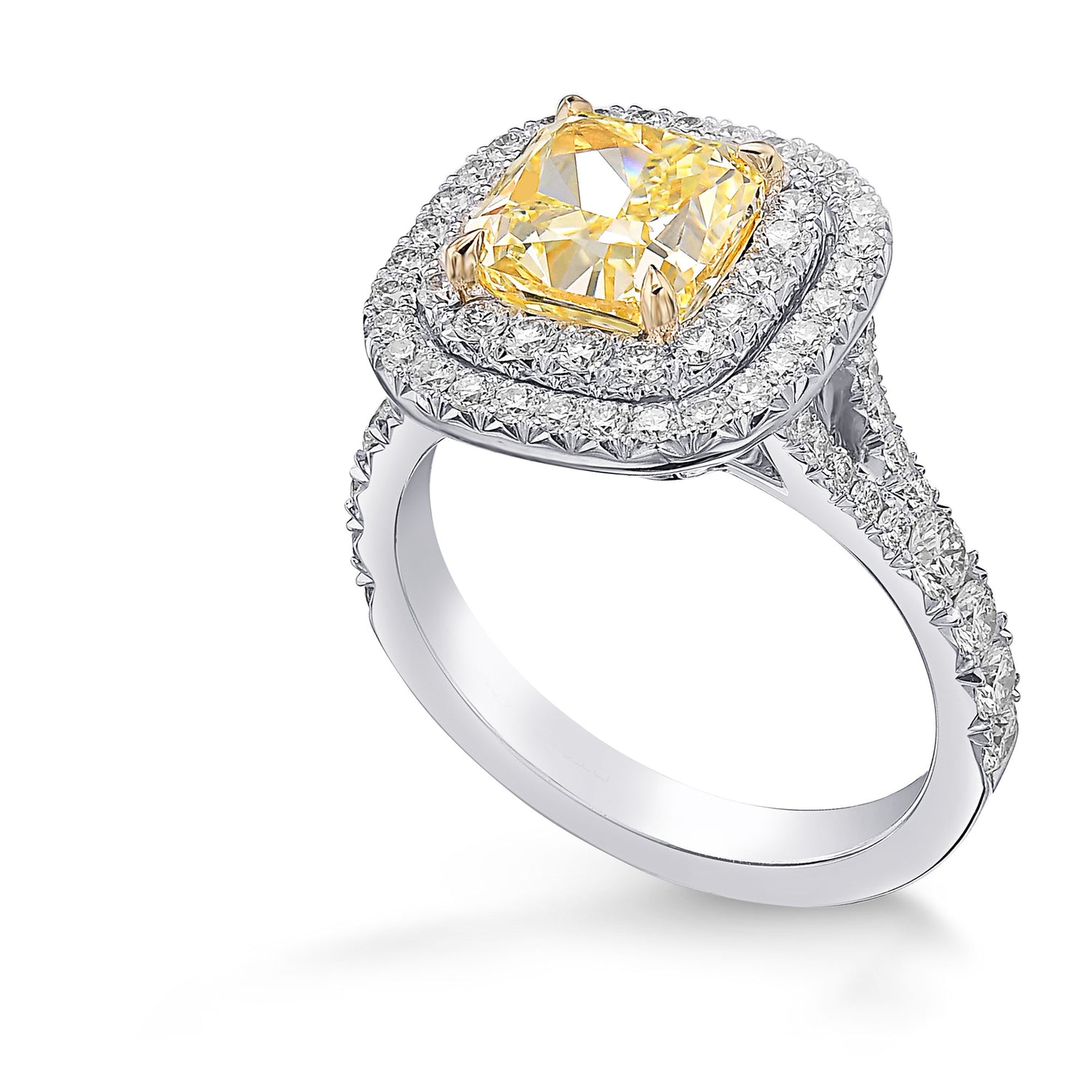 Fancy Yellow Cushion Diamond Double Halo Ring