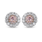Fancy Intense Pink and White Diamond Flower Stud Earrings 