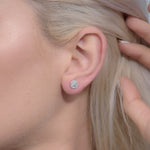  Fancy Light Pink Round Double Halo Diamond Stud Earrings