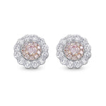  Fancy Light Pink Round Double Halo Diamond Stud Earrings
