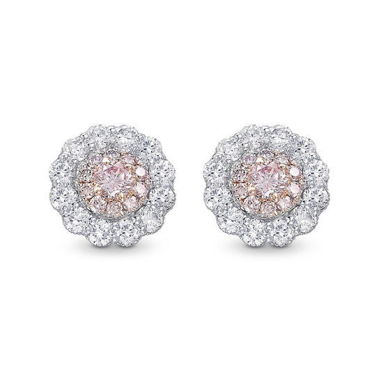  Fancy Light Pink Round Double Halo Diamond Stud Earrings