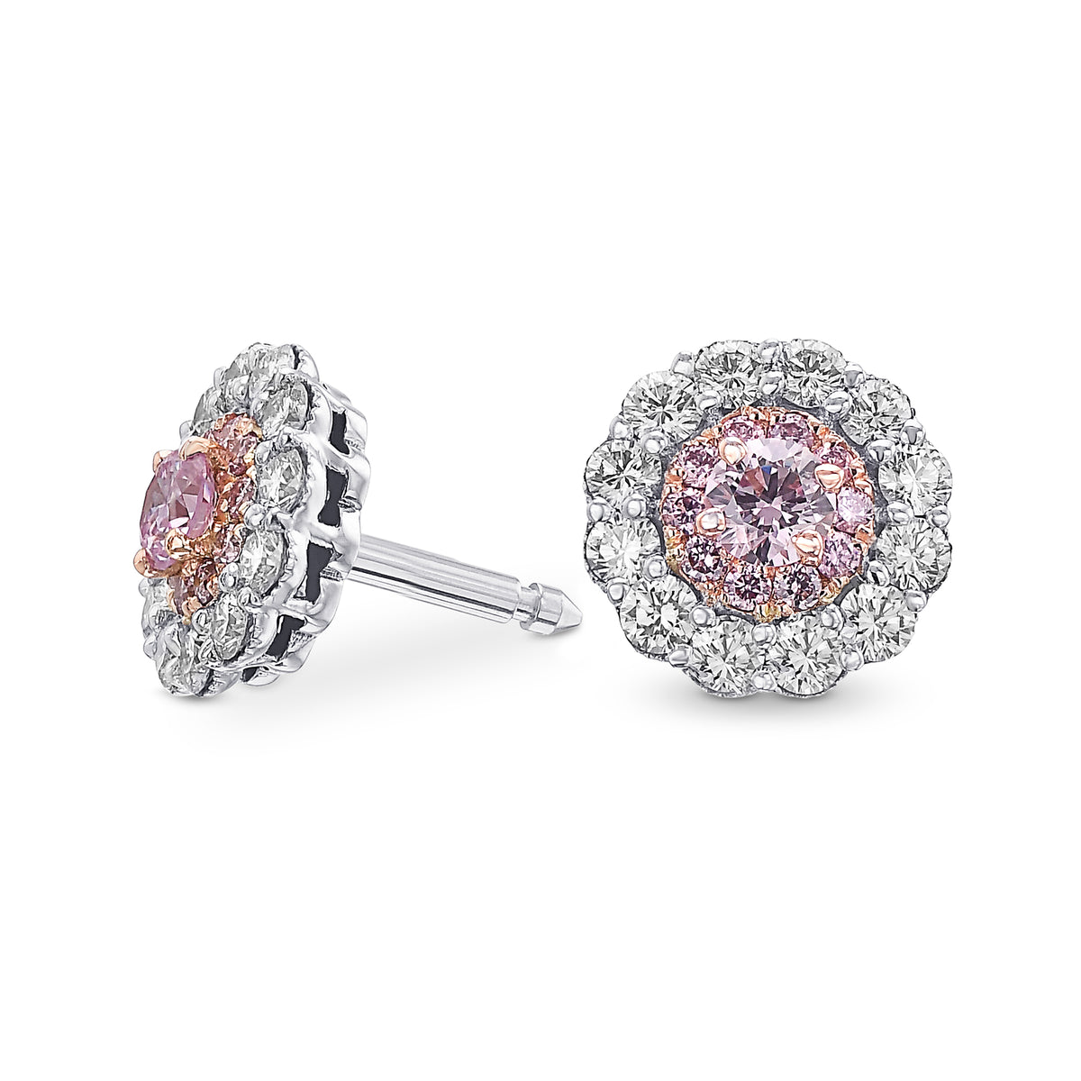 Fancy Pink & White Diamond Pave Flower Earrings