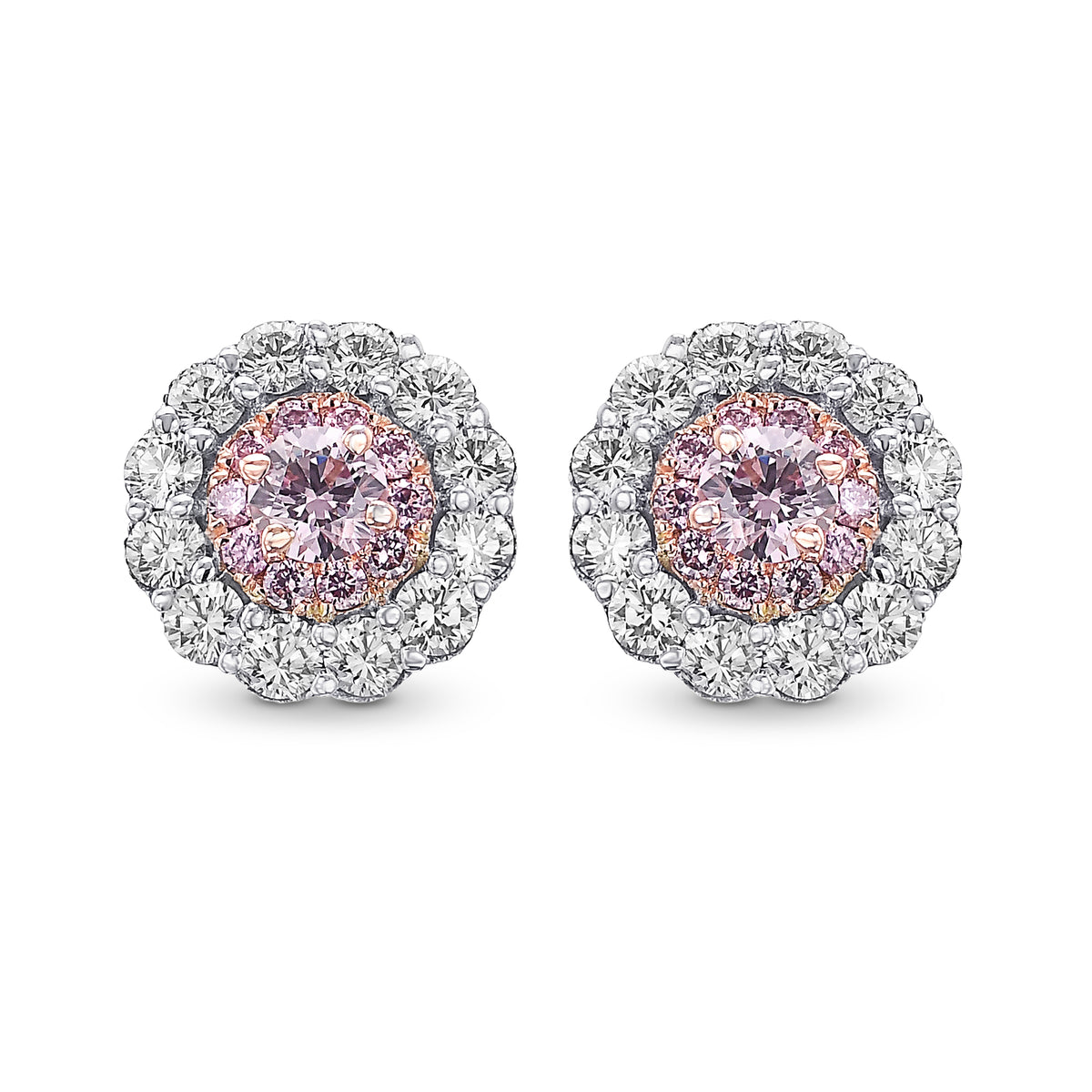 Fancy Pink & White Diamond Pave Flower Earrings