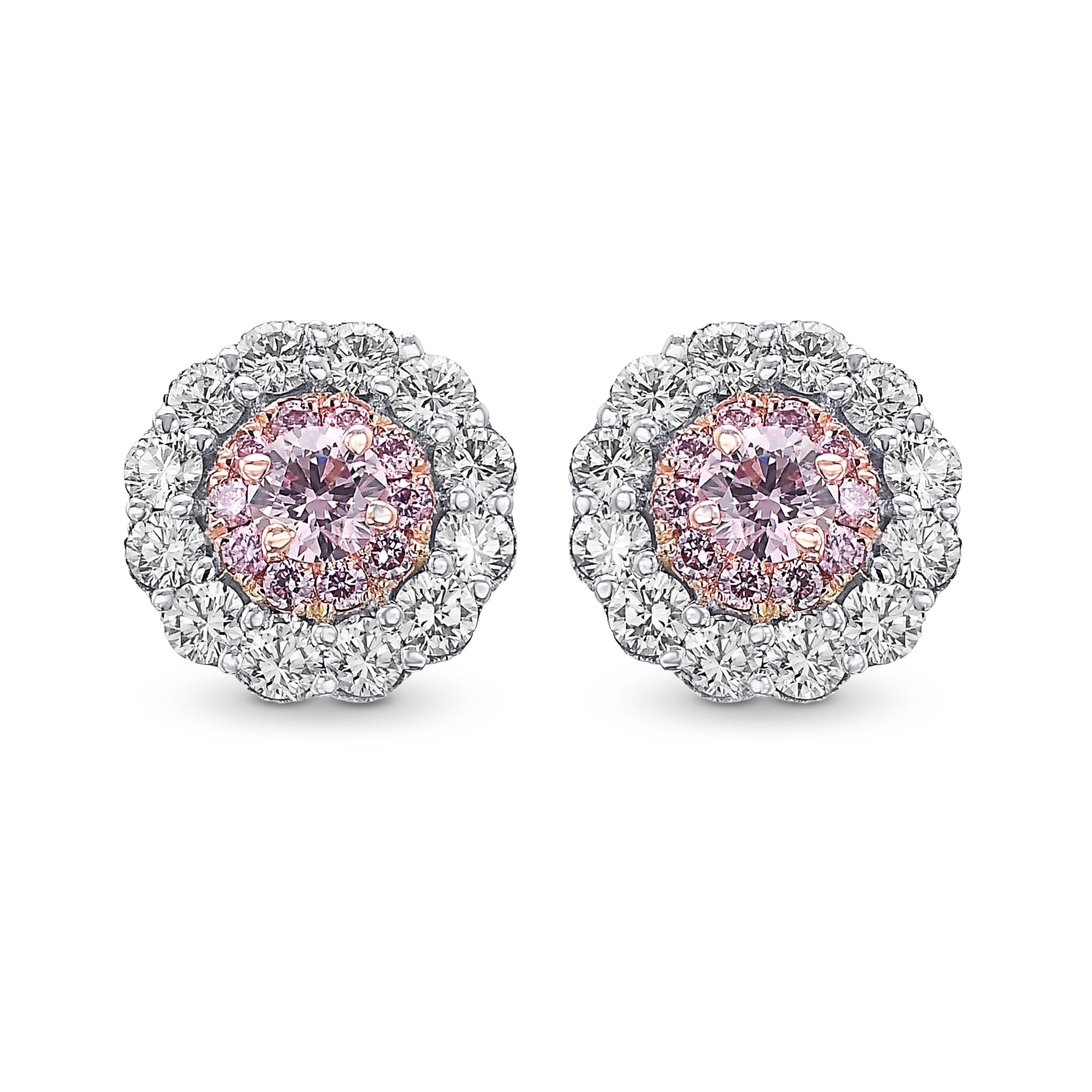 Fancy Pink & White Diamond Pave Flower Earrings