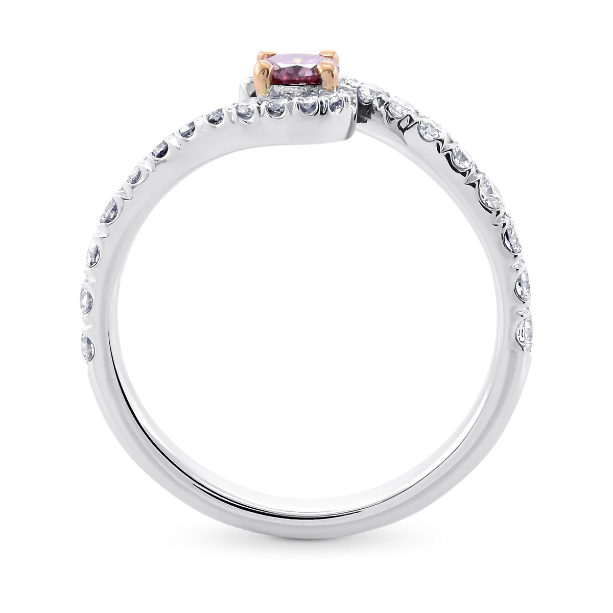 Fancy Intense Purplish Pink Round Cross-over Side-stone Diamond Ring