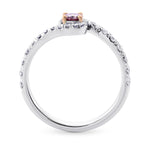 Fancy Intense Purplish Pink Round Cross-over Side-stone Diamond Ring