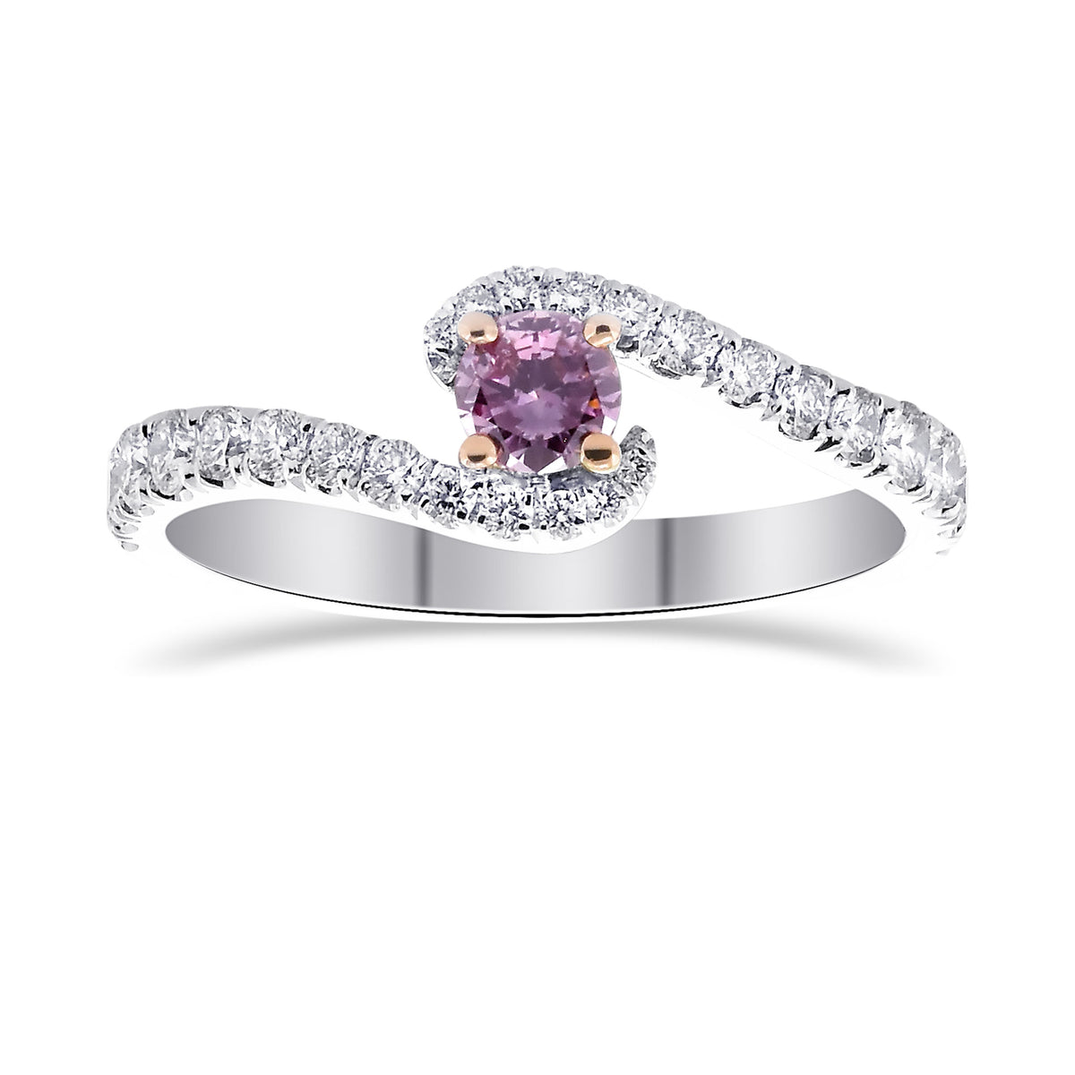 Fancy Intense Purplish Pink Round Cross-over Side-stone Diamond Ring