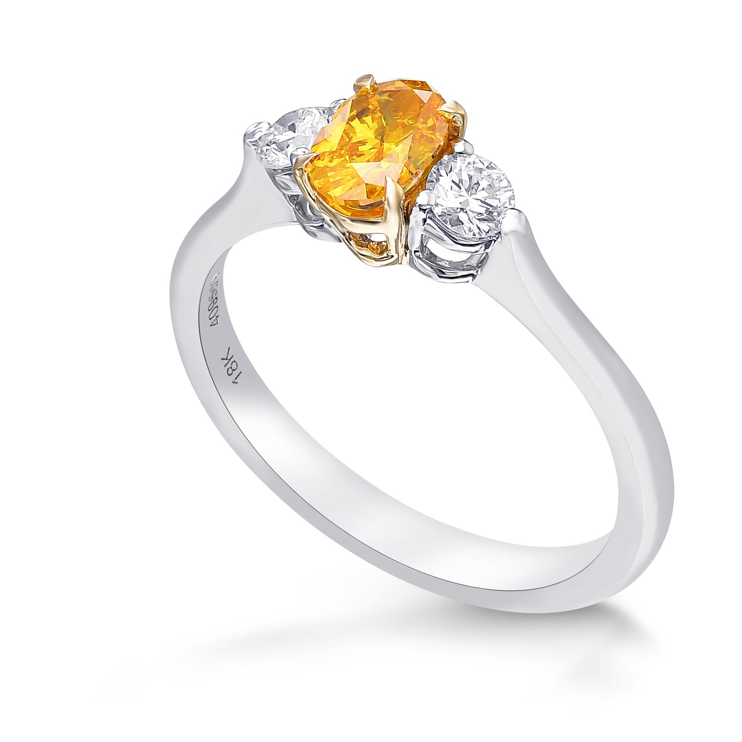 Fancy Vivid Yellow Orange Oval Diamond 3 Stone Ring