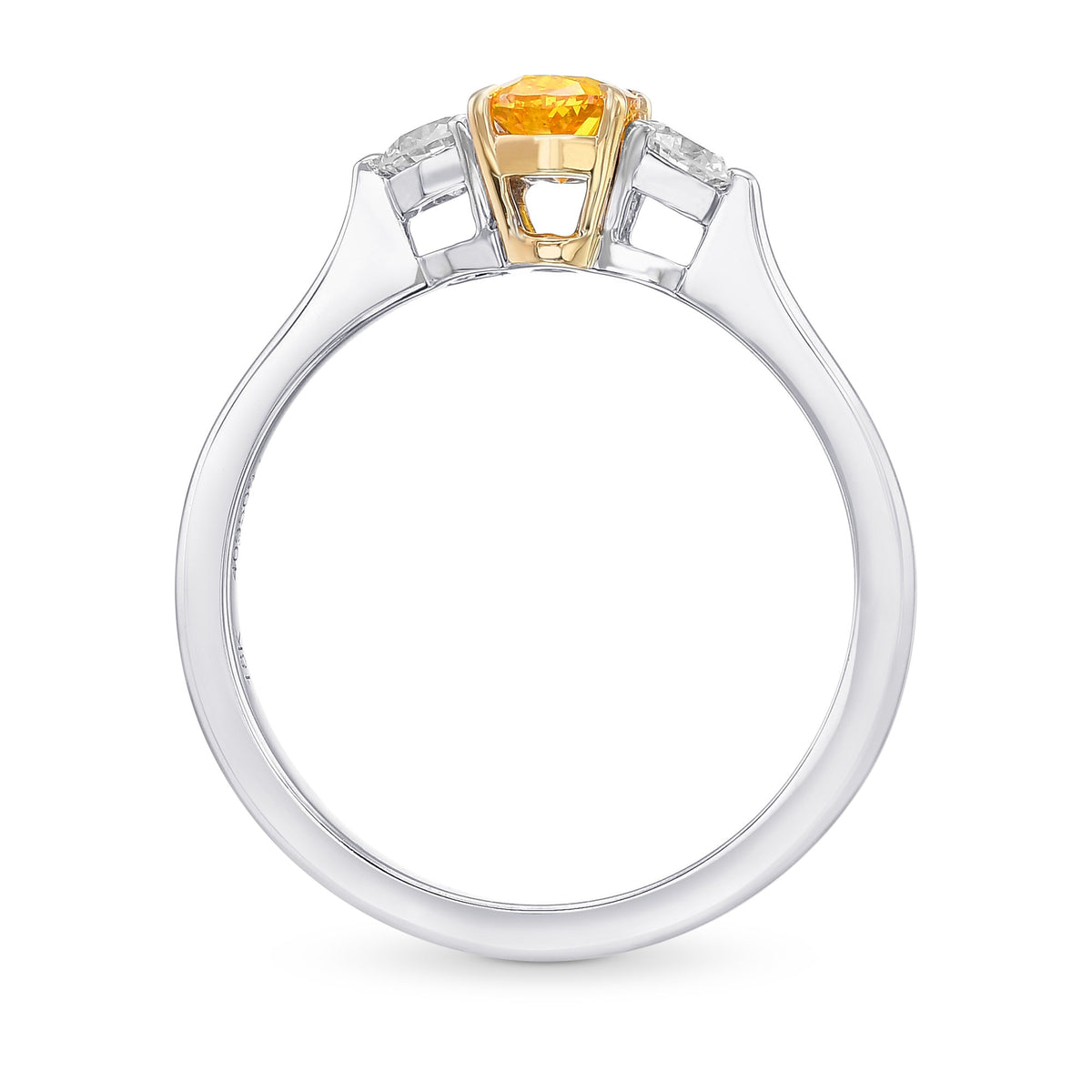 Fancy Vivid Yellow Orange Oval Diamond 3 Stone Ring