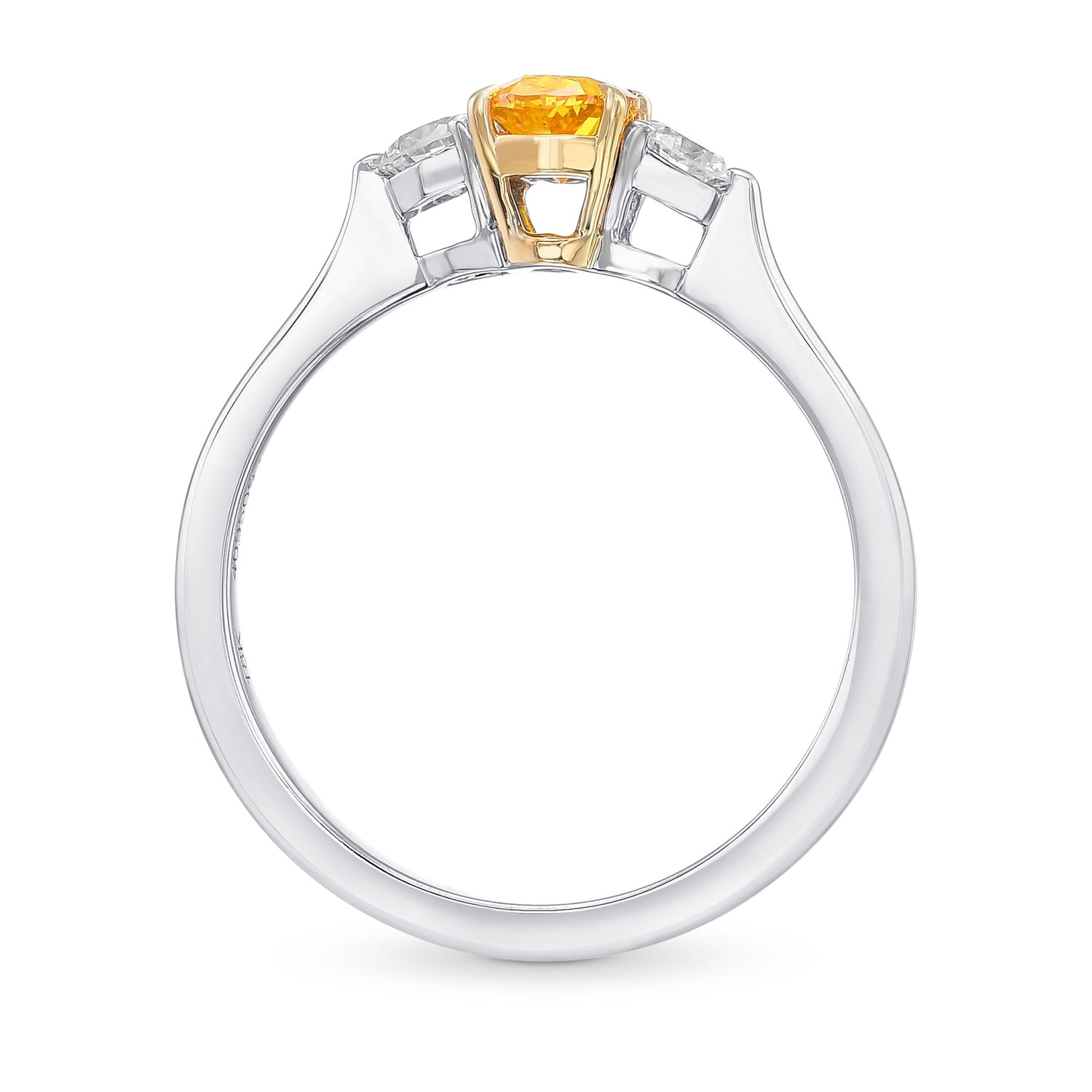 Fancy Vivid Yellow Orange Oval Diamond 3 Stone Ring