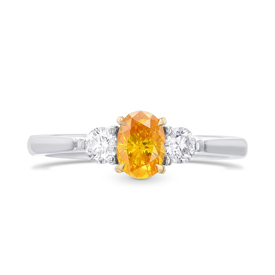 Fancy Vivid Yellow Orange Oval Diamond 3 Stone Ring