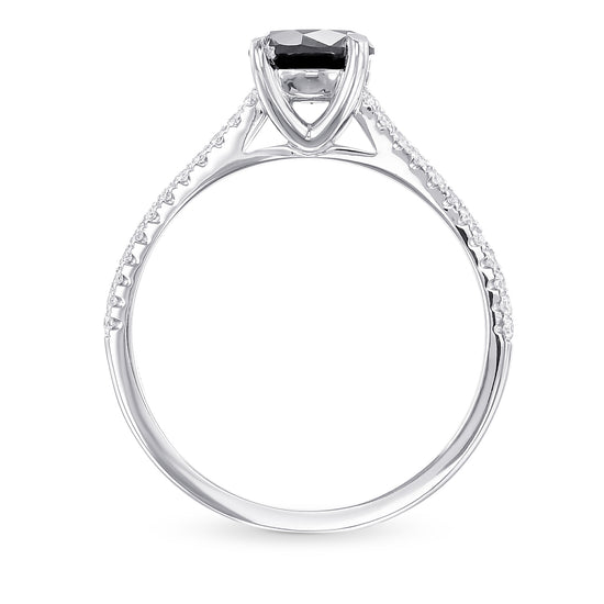 Natural Fancy Black Round Side Stone Diamond Ring