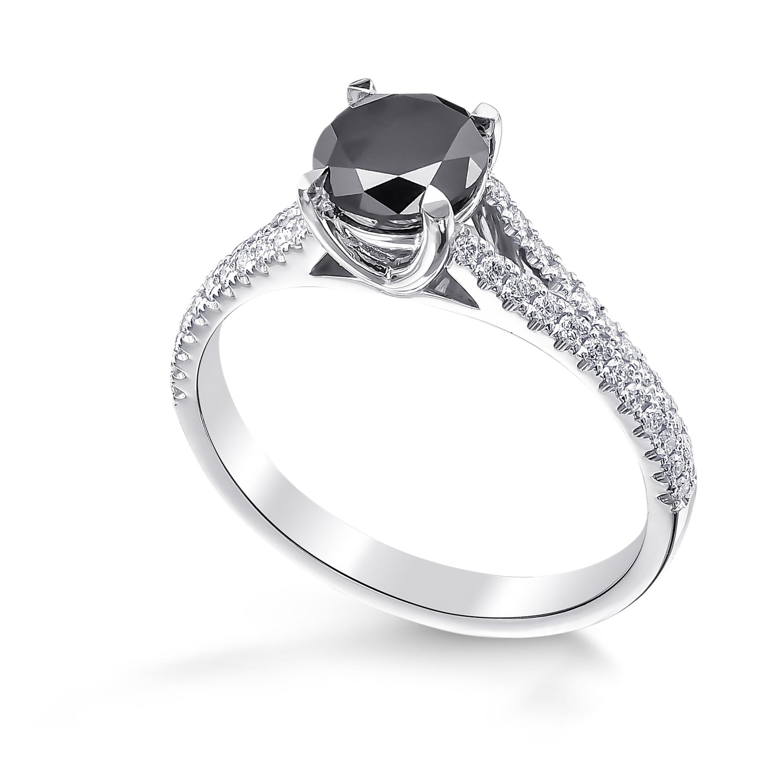 Natural Fancy Black Round Side Stone Diamond Ring