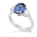 Oval Blue Sapphire and Diamond 3 Stone Ring