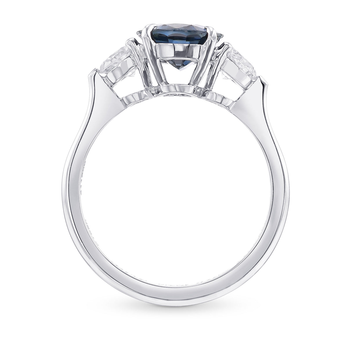 Oval Blue Sapphire and Diamond 3 Stone Ring