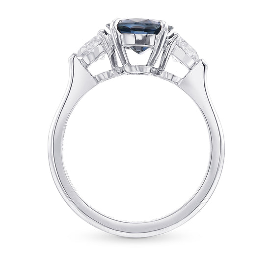 Oval Blue Sapphire and Diamond 3 Stone Ring