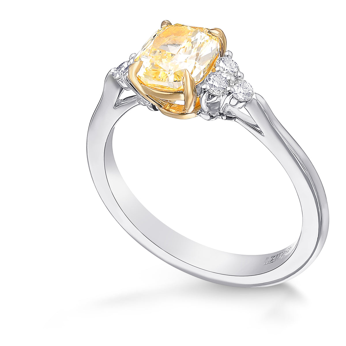 Fancy Yellow Cushion Diamond Side Stone Ring