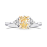 Fancy Yellow Cushion Diamond Side Stone Ring