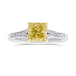Fancy Intense Yellow Radiant Diamond Side Stone Ring