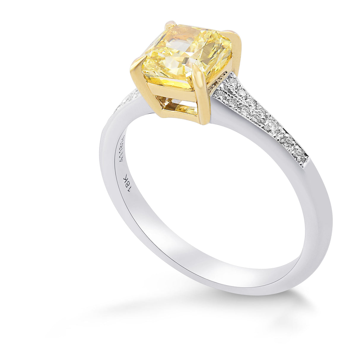 Fancy Intense Yellow Radiant Diamond Side Stone Ring