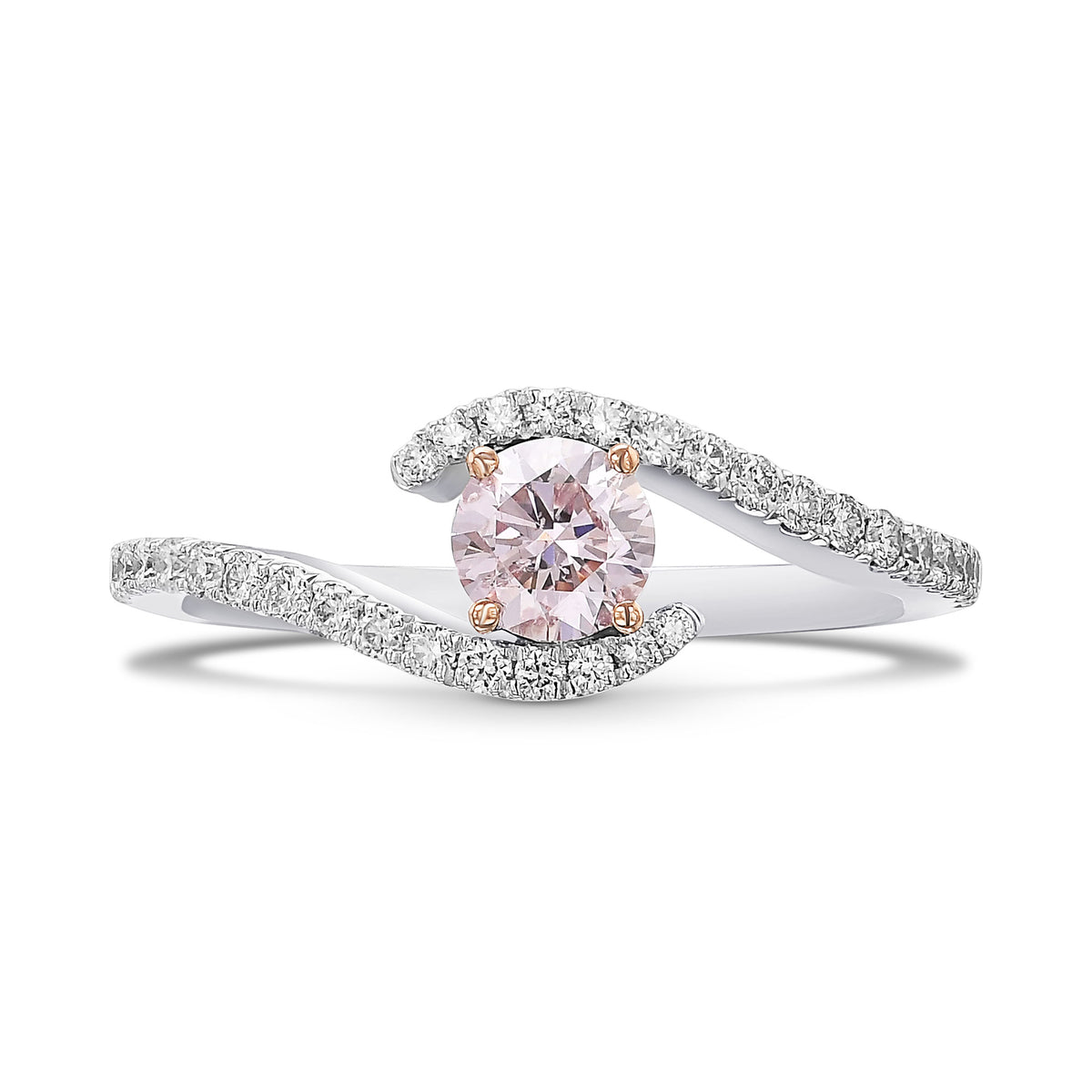 Fancy Light Pink Round Diamond Side Stone Ring