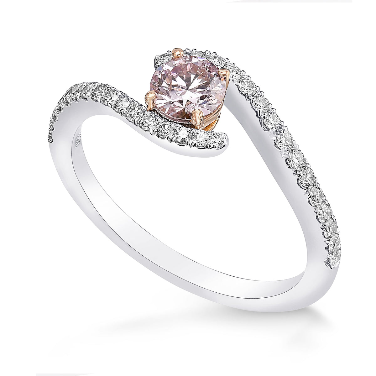 Fancy Light Pink Round Diamond Side Stone Ring