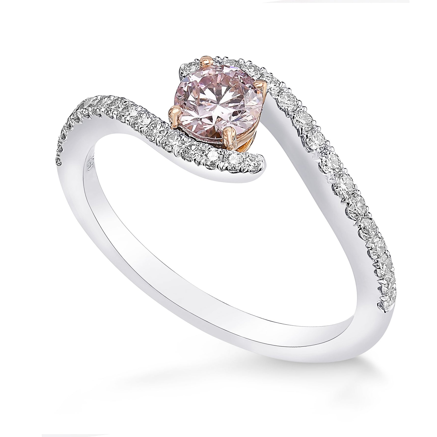 Fancy Light Pink Round Diamond Side Stone Ring