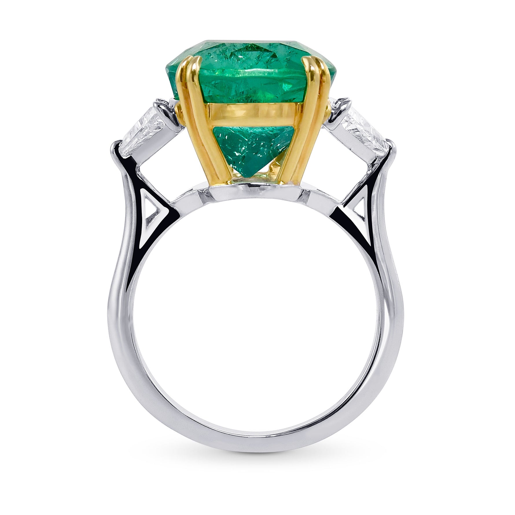 Oval Green Emerald and Diamond 3 Stone Ring 