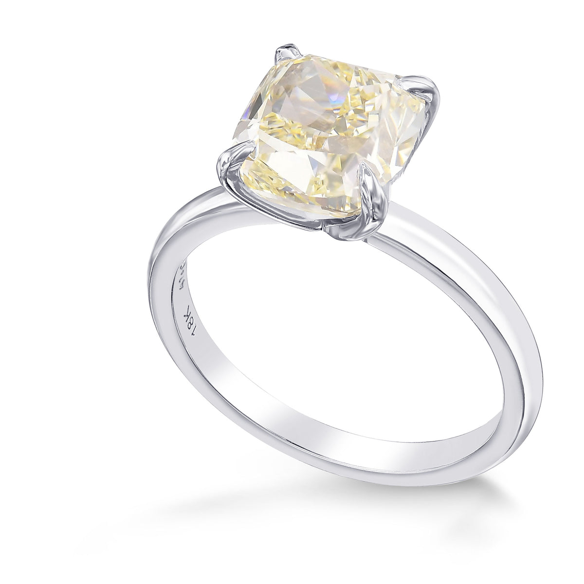 Light Yellow Cushion Diamond Solitaire Ring