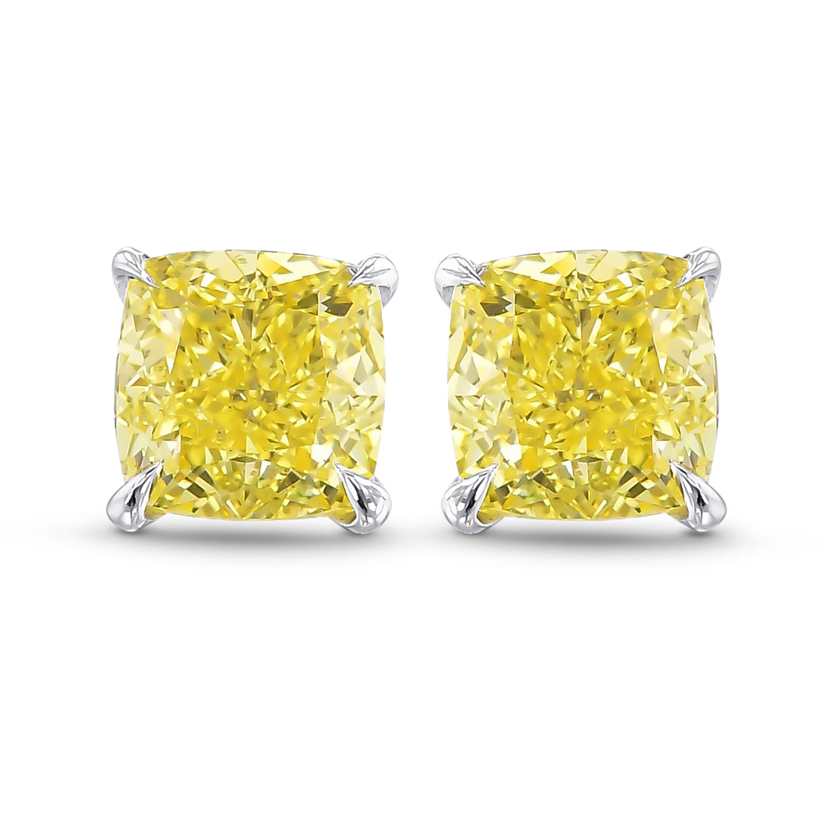 Fancy Intense Yellow Cushion Diamond Stud Earrings