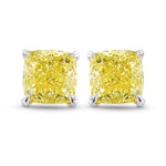 Fancy Intense Yellow Cushion Diamond Stud Earrings