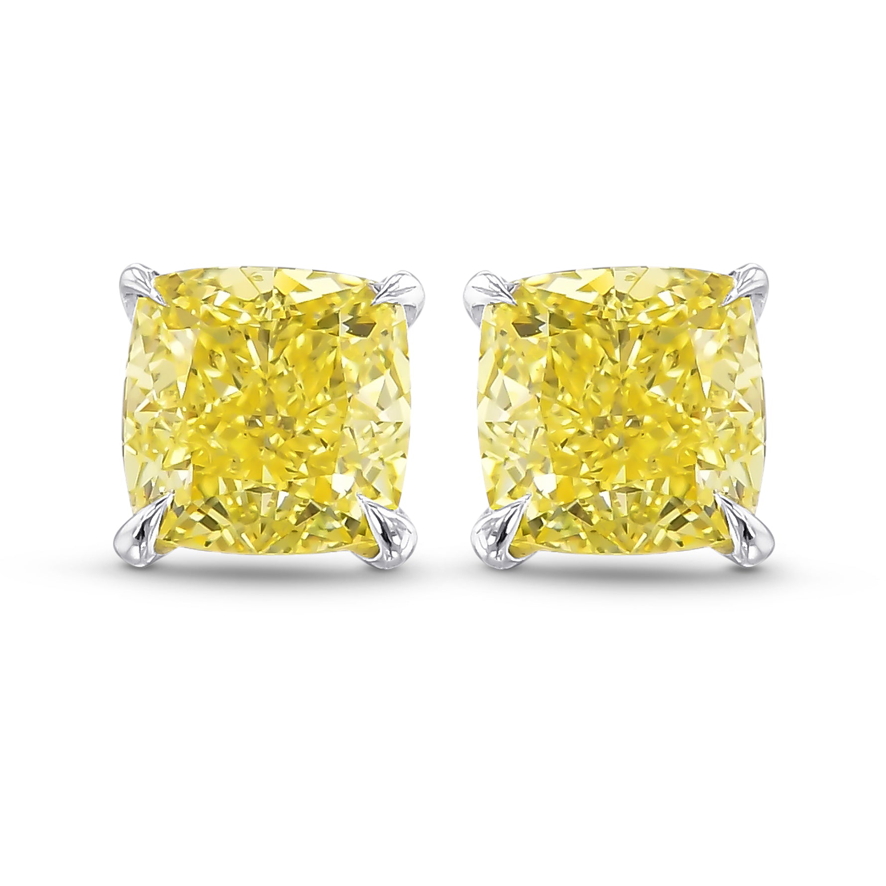 Fancy Intense Yellow Cushion Diamond Stud Earrings