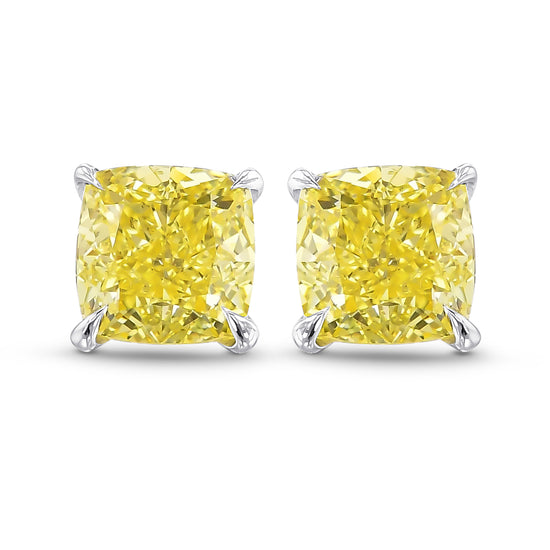 Fancy Intense Yellow Cushion Diamond Stud Earrings