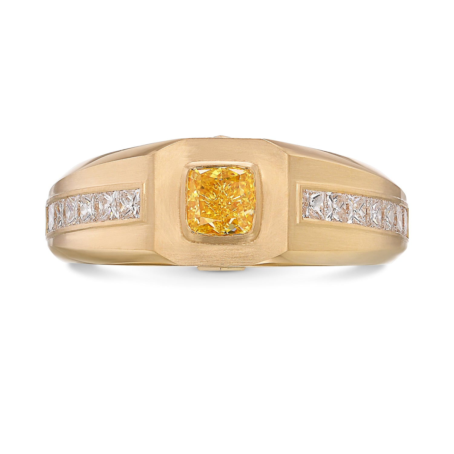 Fancy Intense Yellow Cushion Diamond Gents Ring