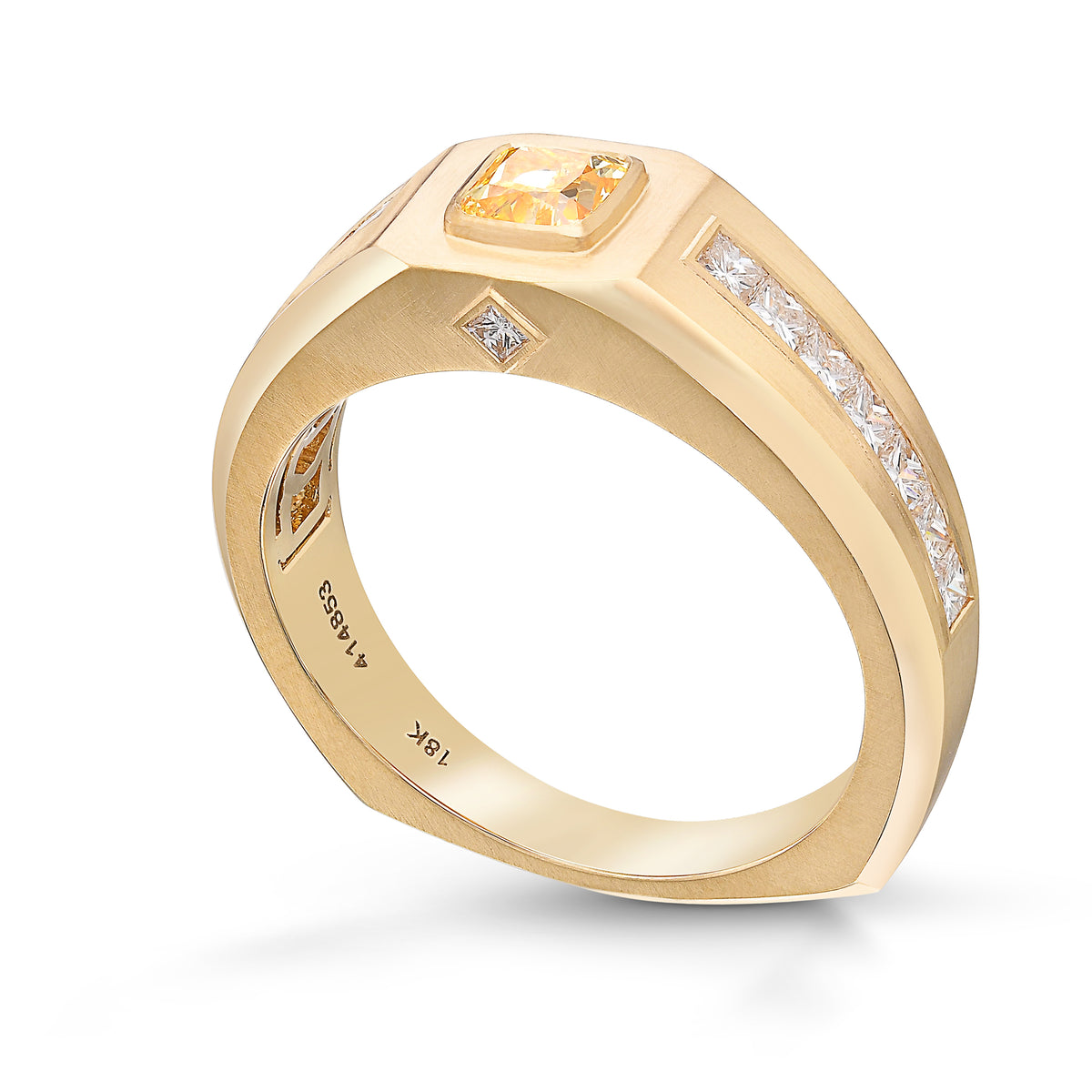 Fancy Intense Yellow Cushion Diamond Gents Ring