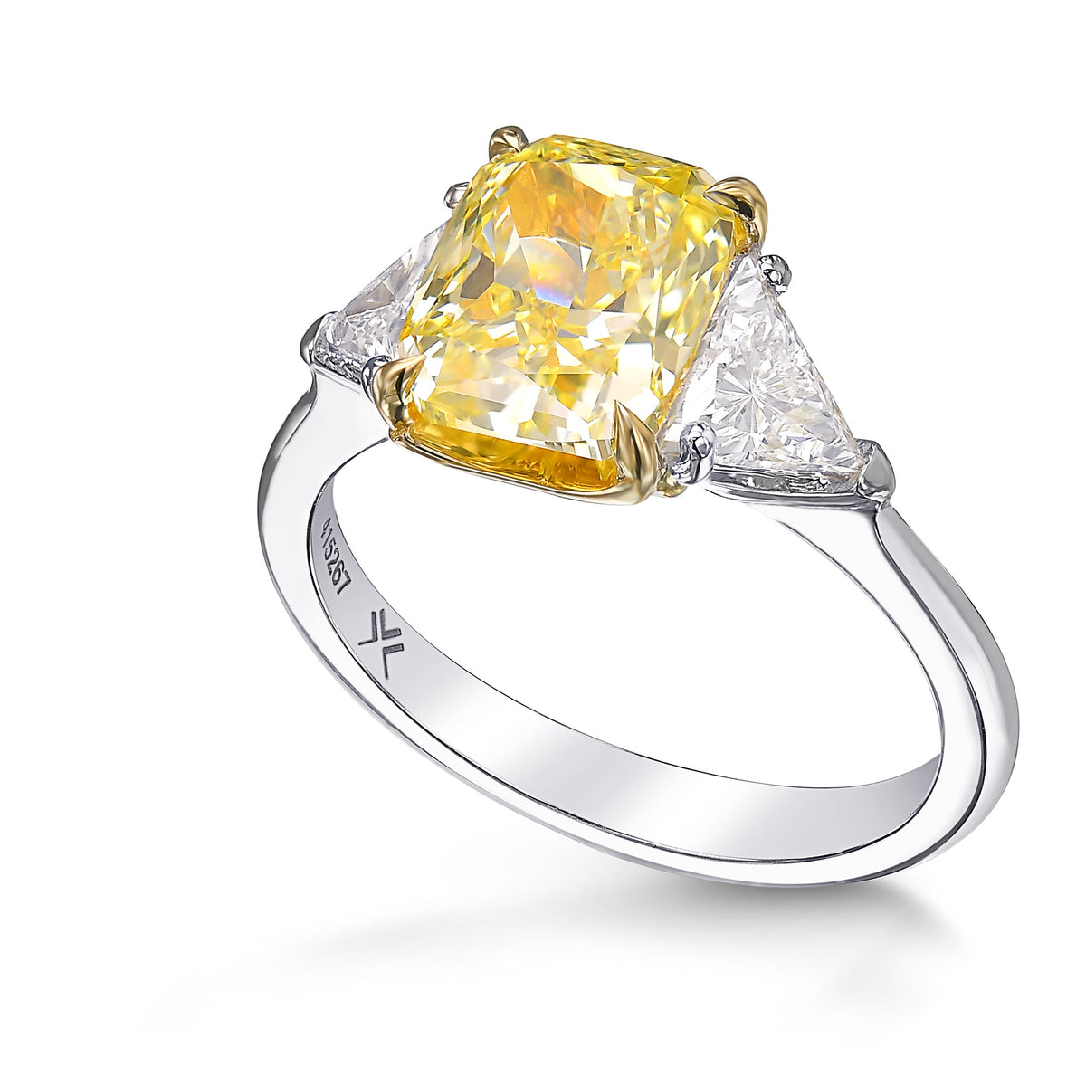  Fancy Intense Yellow Cushion 3 Stone Diamond Ring