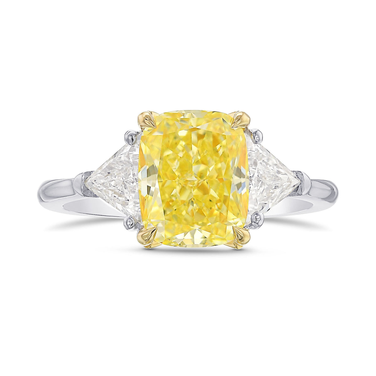  Fancy Intense Yellow Cushion 3 Stone Diamond Ring