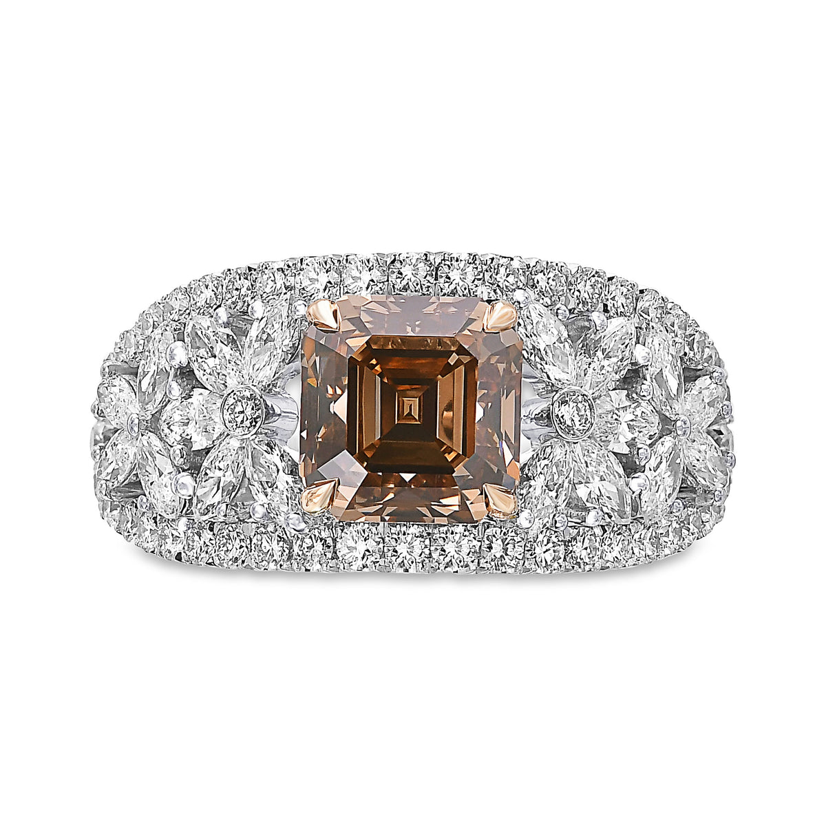 Fancy Orange Brown Asscher Cut Diamond Extraordinary Ring