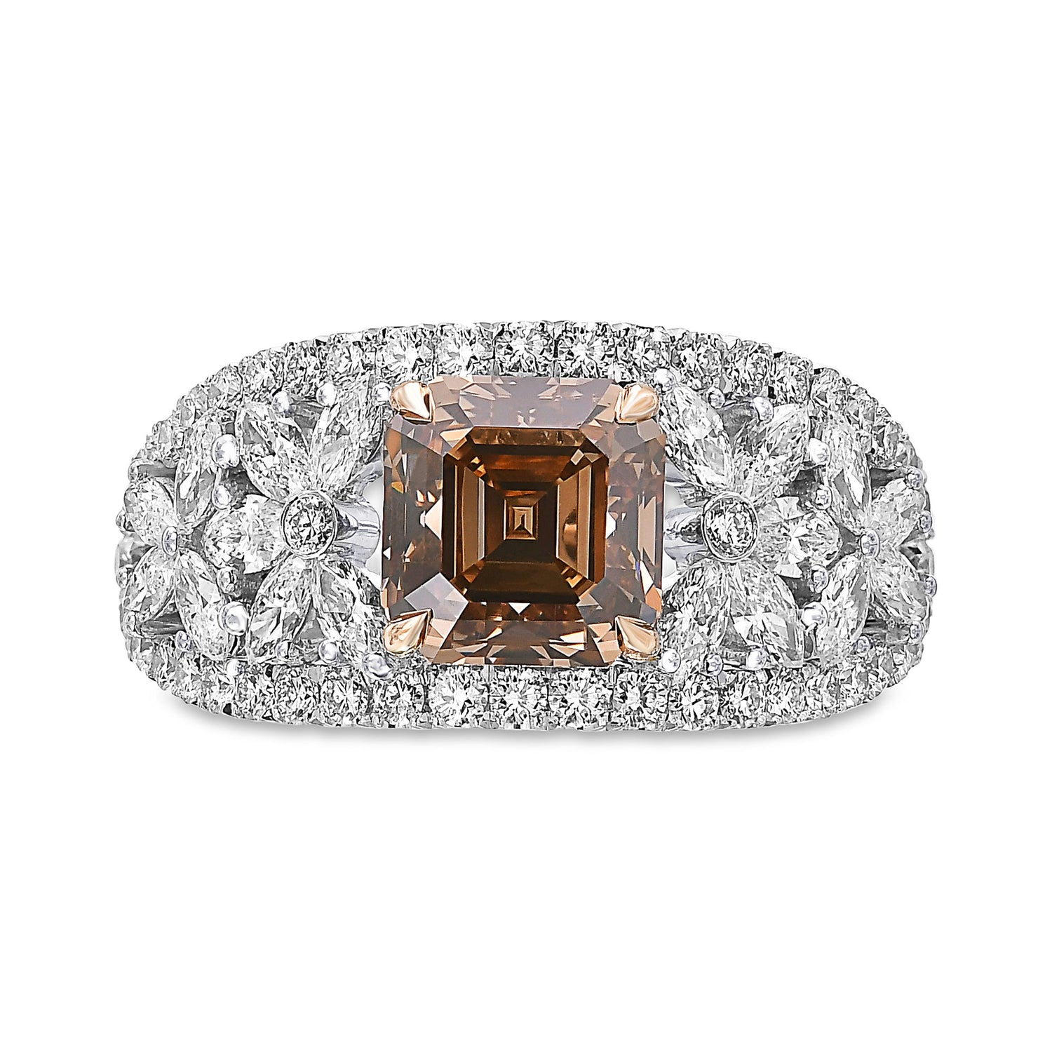 Fancy Orange Brown Asscher Cut Diamond Extraordinary Ring