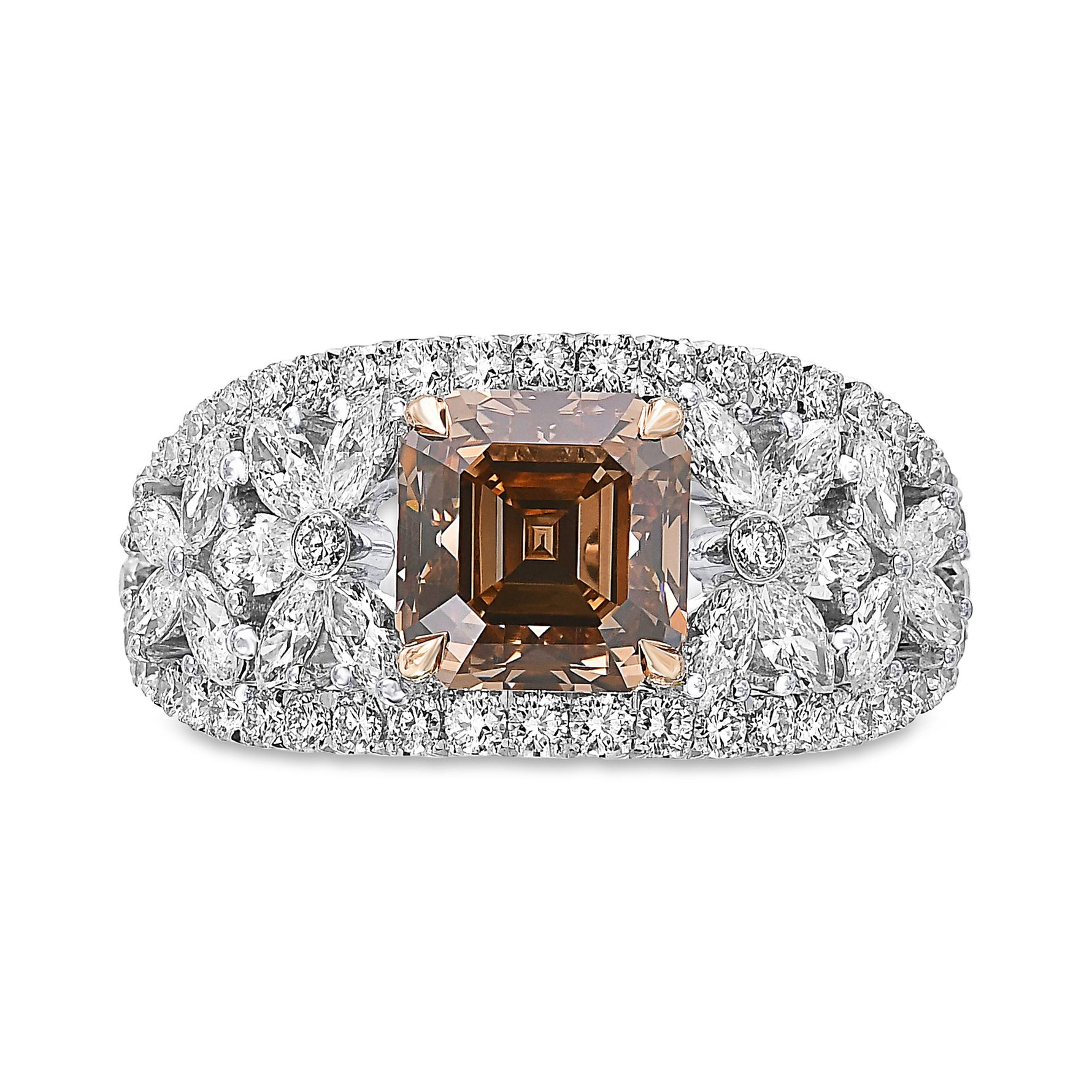 Fancy Orange Brown Asscher Cut Diamond Extraordinary Ring