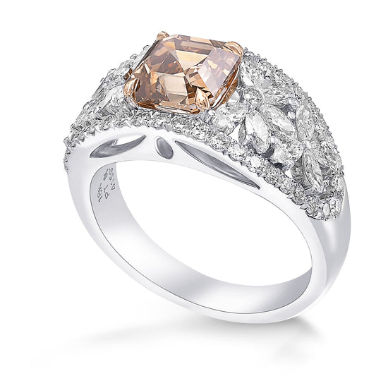 Fancy Orange Brown Asscher Cut Diamond Extraordinary Ring