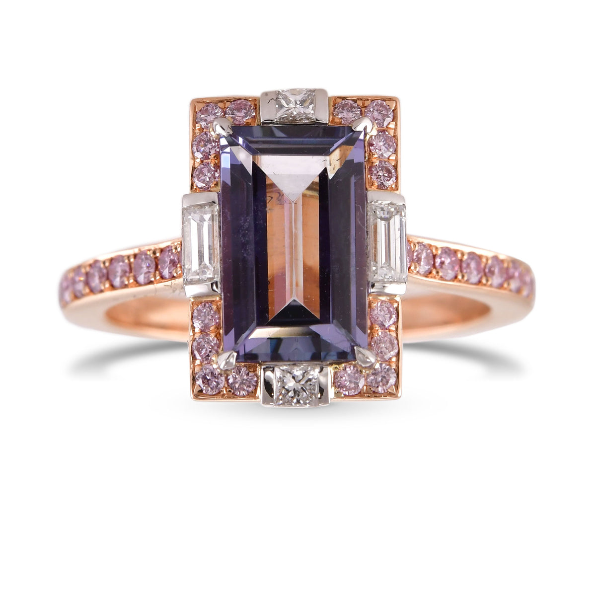 Extraordinary Emerald Tanzanite and Pink Diamond Ring