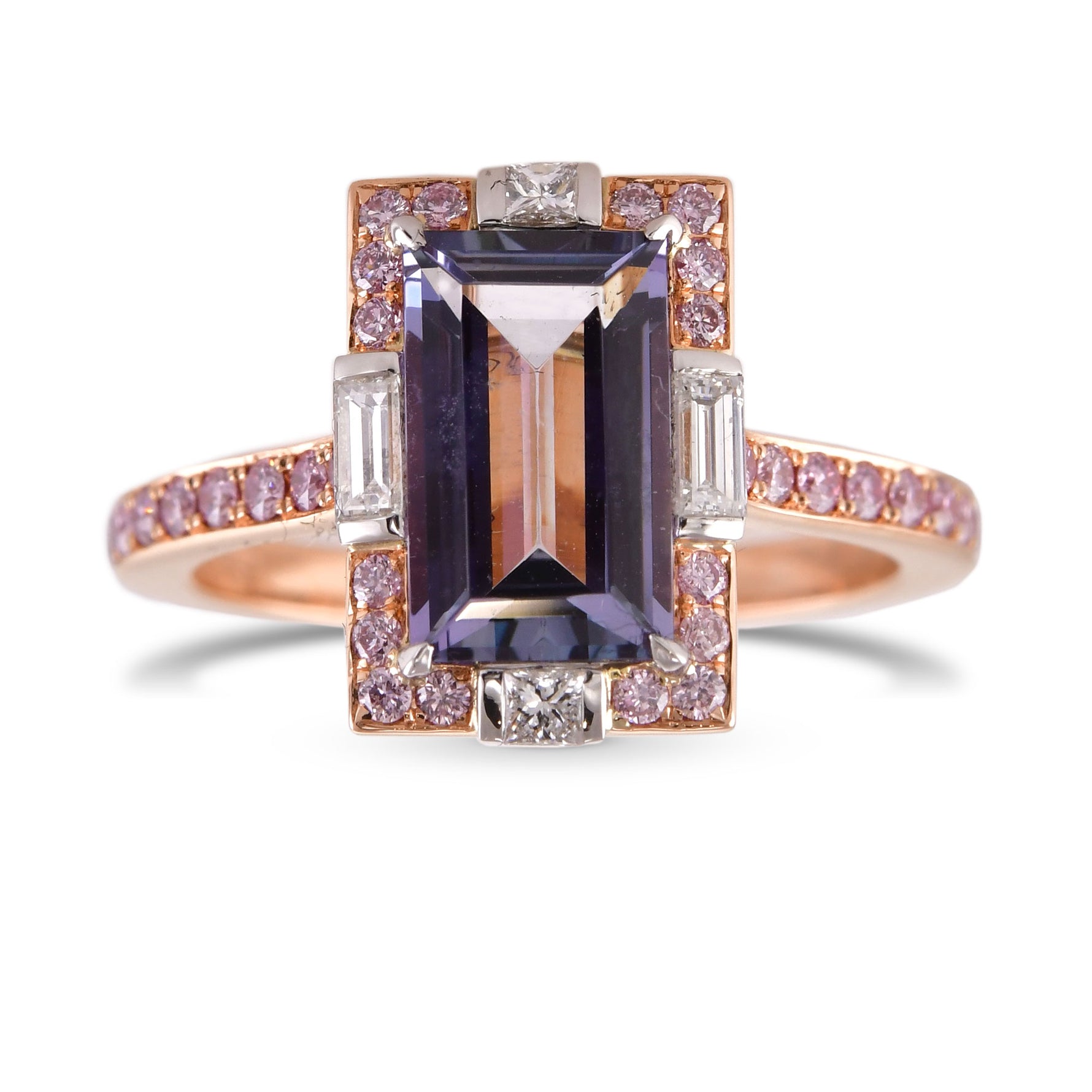 Extraordinary Emerald Tanzanite and Pink Diamond Ring