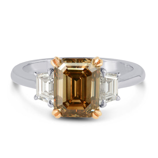 Fancy Orange Brown Emerald Cut Diamond Engagement Ring