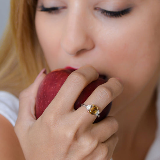 Fancy Orange Brown Emerald Cut Diamond Engagement Ring