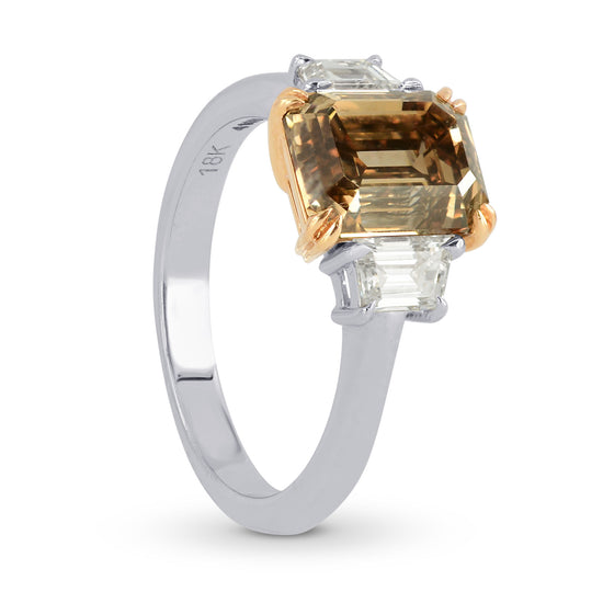 Fancy Orange Brown Emerald Cut Diamond Engagement Ring